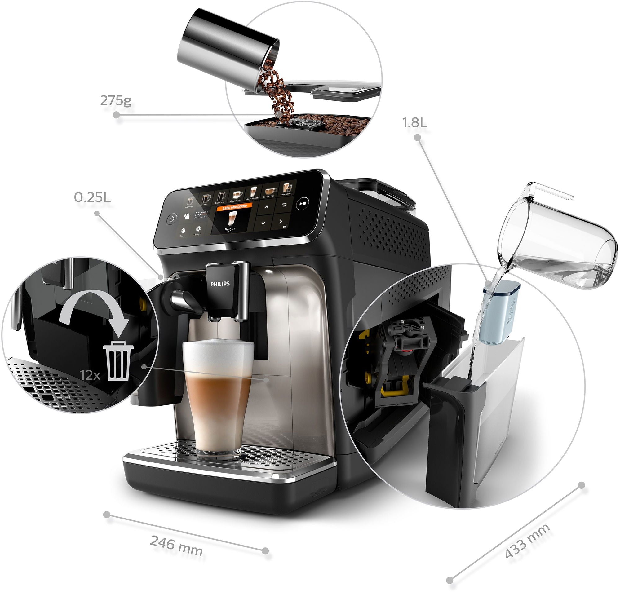 PHILIPS EP5447/90 Serie 5400 LatteGo 11 Kaffeespezialitäten Kaffeevollautomat Schwarz/Chrom